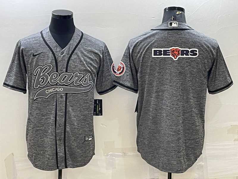 Men%27s Chicago Bears Grey Team Big Logo With Patch Cool Base Stitched Baseball Jersey->cincinnati bengals->NFL Jersey